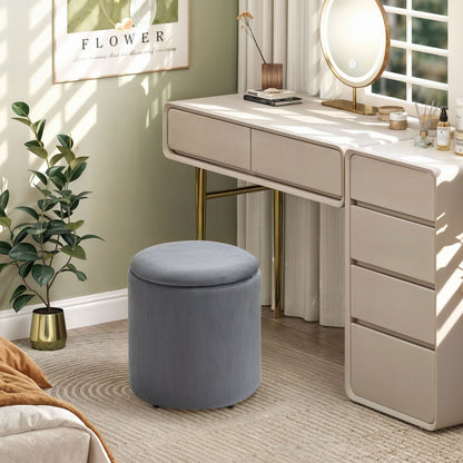 Seleco Set Of 2 Corduroy Grey Round Storage Ottomans