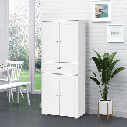 Soco Wooden White Tall Freestanding Kitchen Pantry Cabinet Adjustable Shelves And Drawers 184 cm