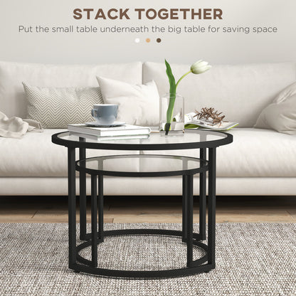 Nase Black Metal And Glass Clear Set Of 2 Nesting Coffee Tables