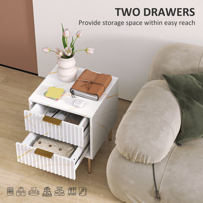 Rivisu White and Gold Art Deco Bedside Table 2 Ribbed Drawers
