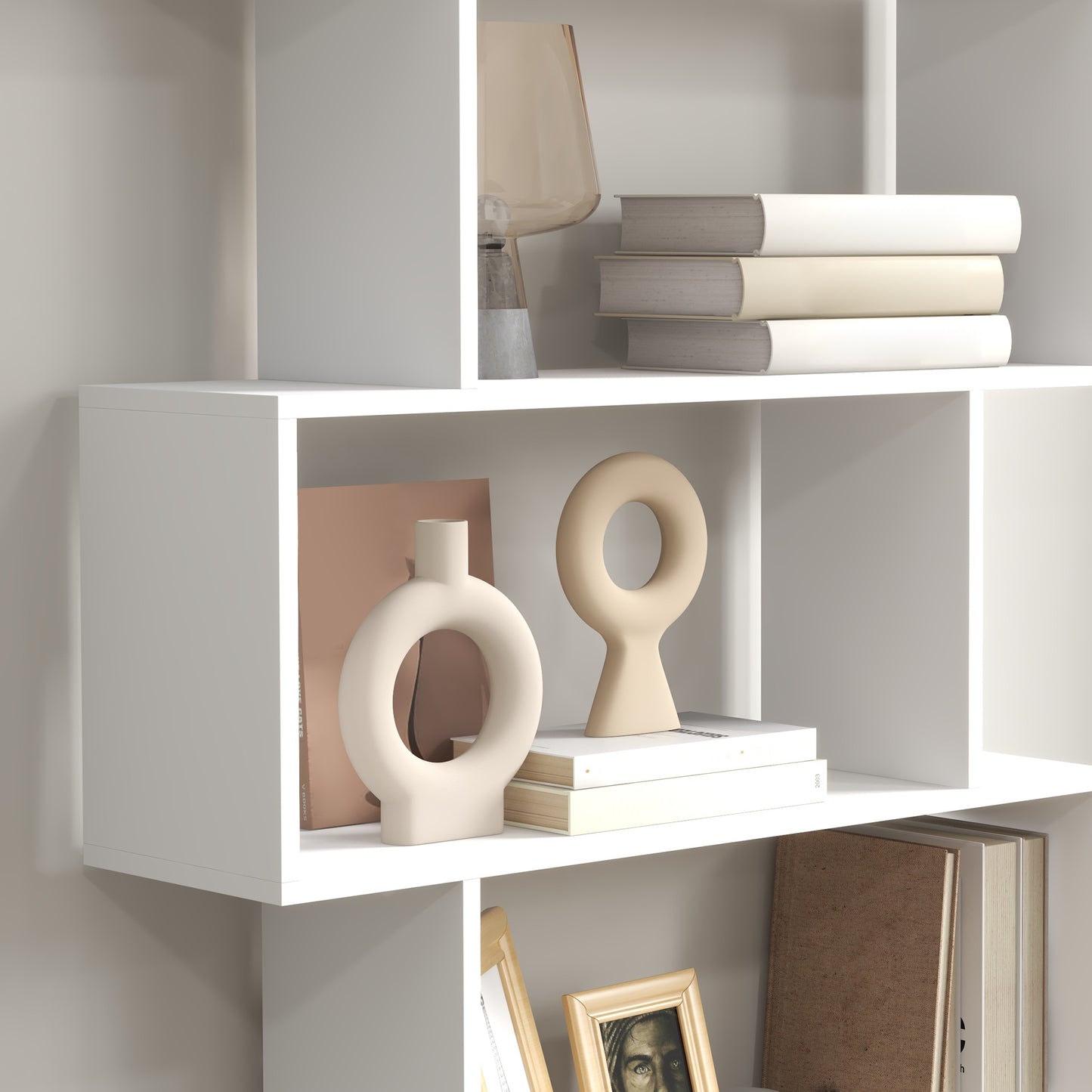 Dotozi Wood White 6 Tier S ShaFauxd Display Bookcase