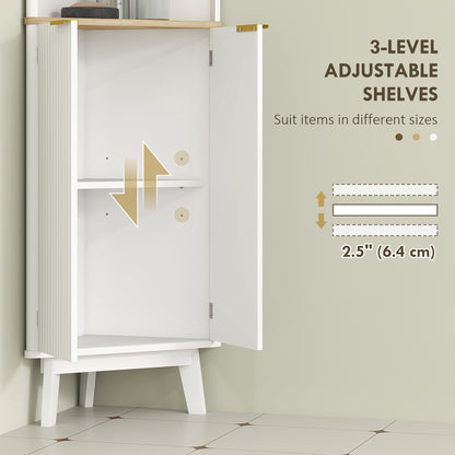Ledira Tall Slim Freestanding Bathroom Storage Cabinet With Curved Profile Doors And Adjustable Shelves White