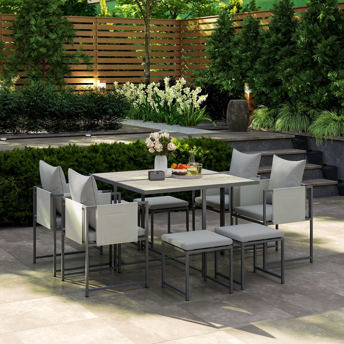 Layori 8 Seater Grey Steel Frame Garden Dining Set