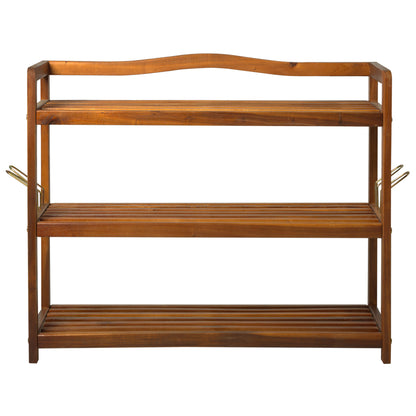 Lisesa Acacia Wood Teak 3 Tier Shoe Rack With Hangers For Up To 12 Pairs