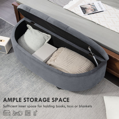Rafili Velvet Grey Semi Circle Storage Bench With Tufted Seat