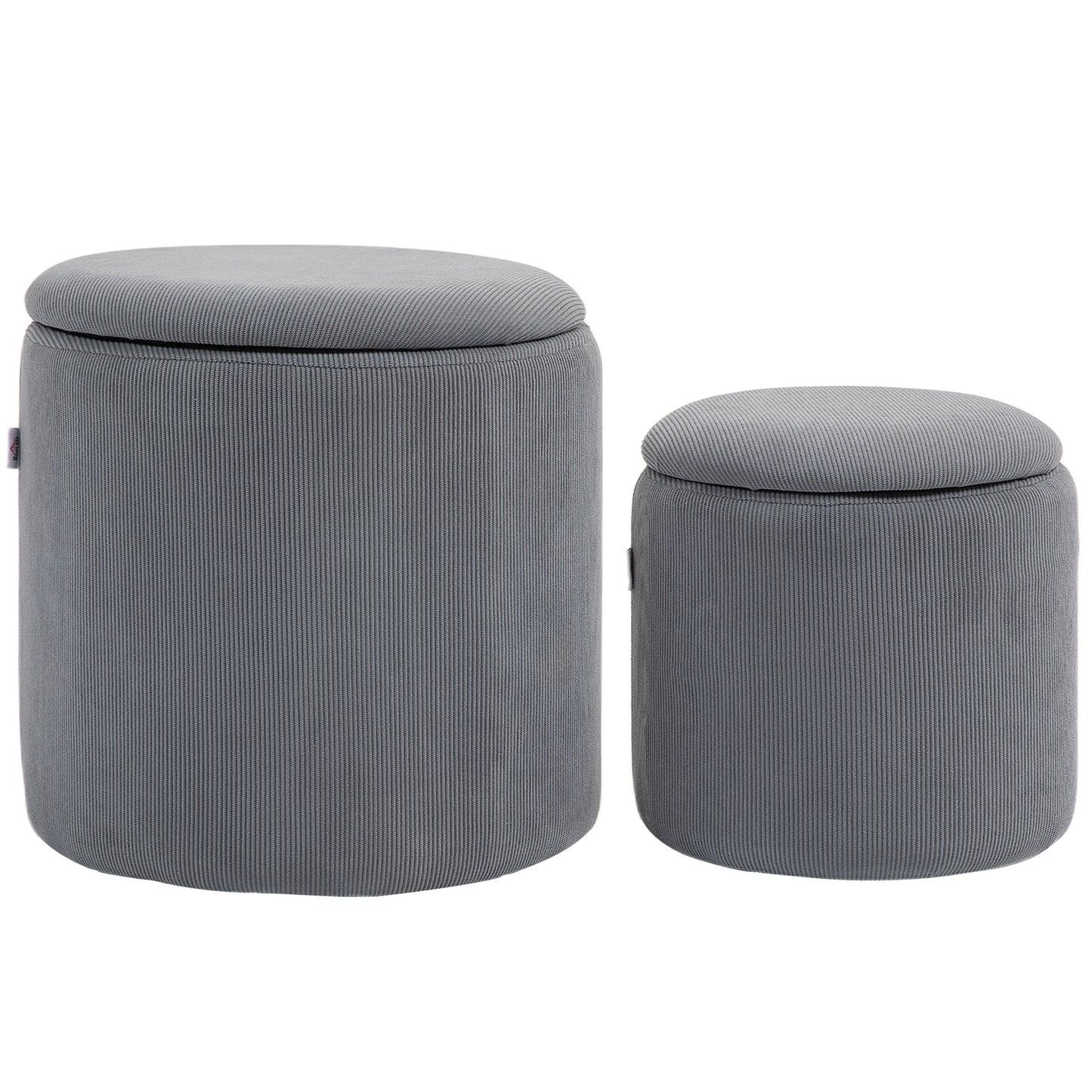 Seleco Set Of 2 Corduroy Grey Round Storage Ottomans