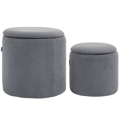 Seleco Set Of 2 Corduroy Grey Round Storage Ottomans