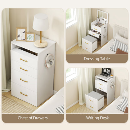 Yova White Compact Dressing Table And Stool Set With Storage