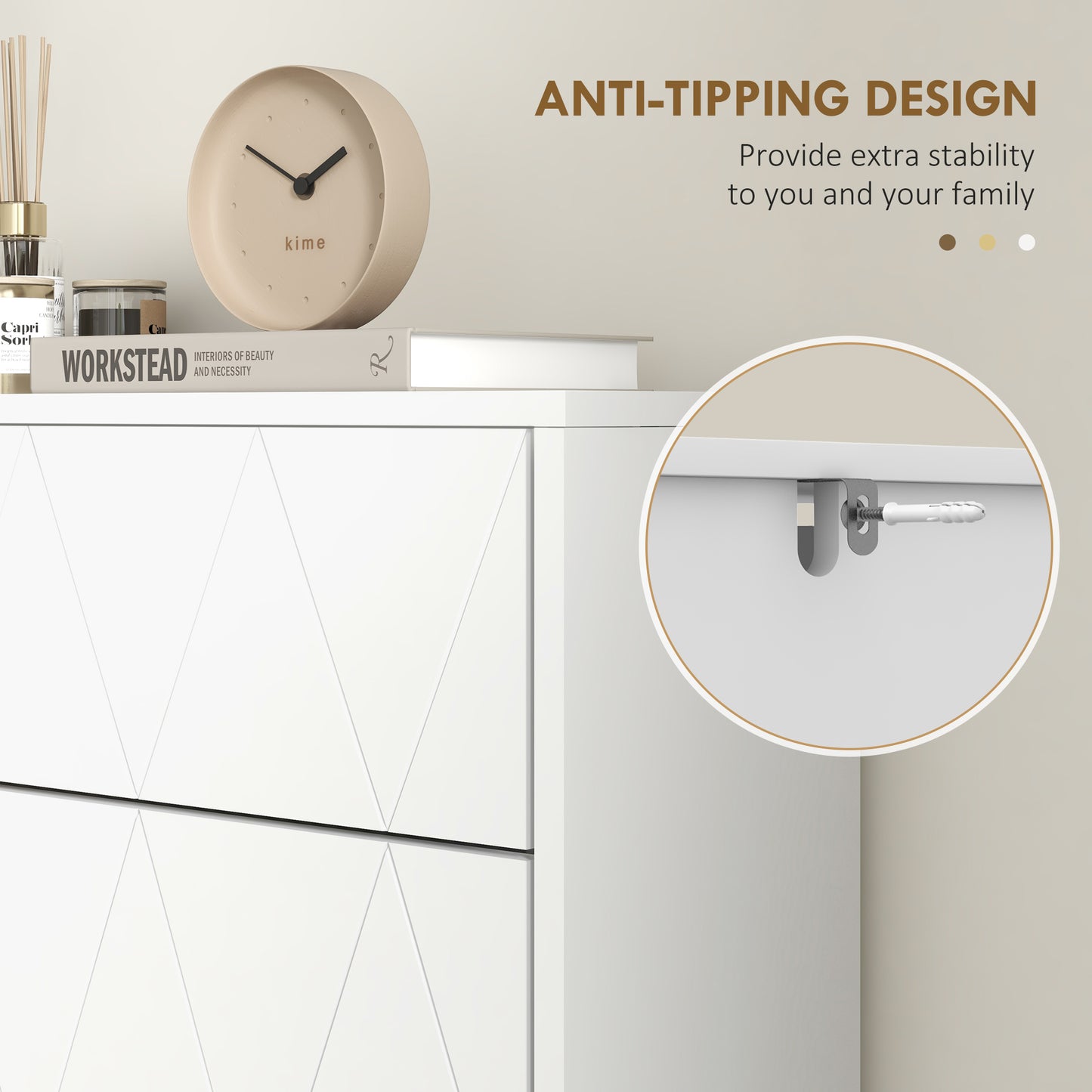 Molari Doha Wooden White Narrow Shoe Cabinet With 2 Flip Drawers
