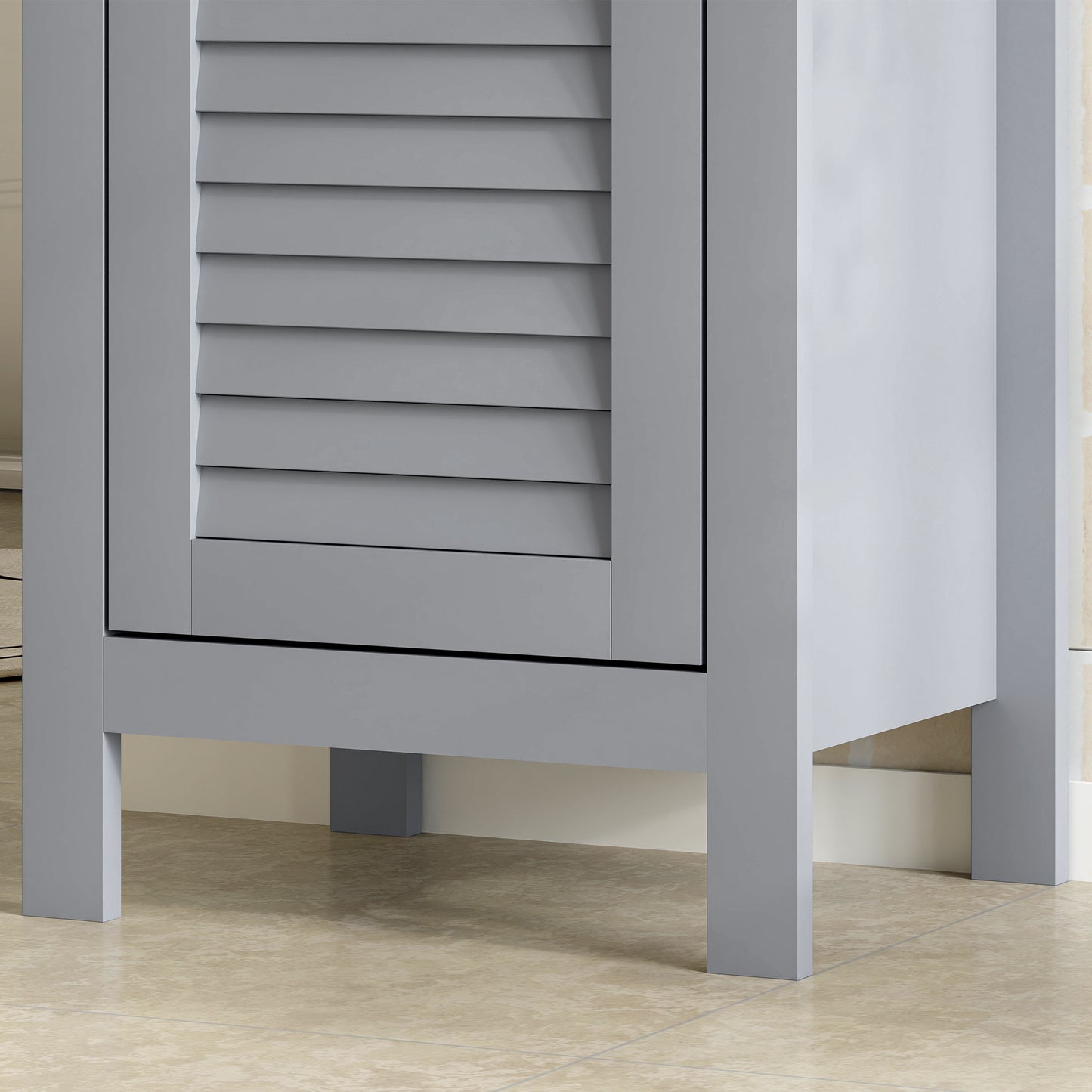 Pahafi Tall Bathroom Linen Storage Cabinet With Shelves And Cupboard Door In Grey