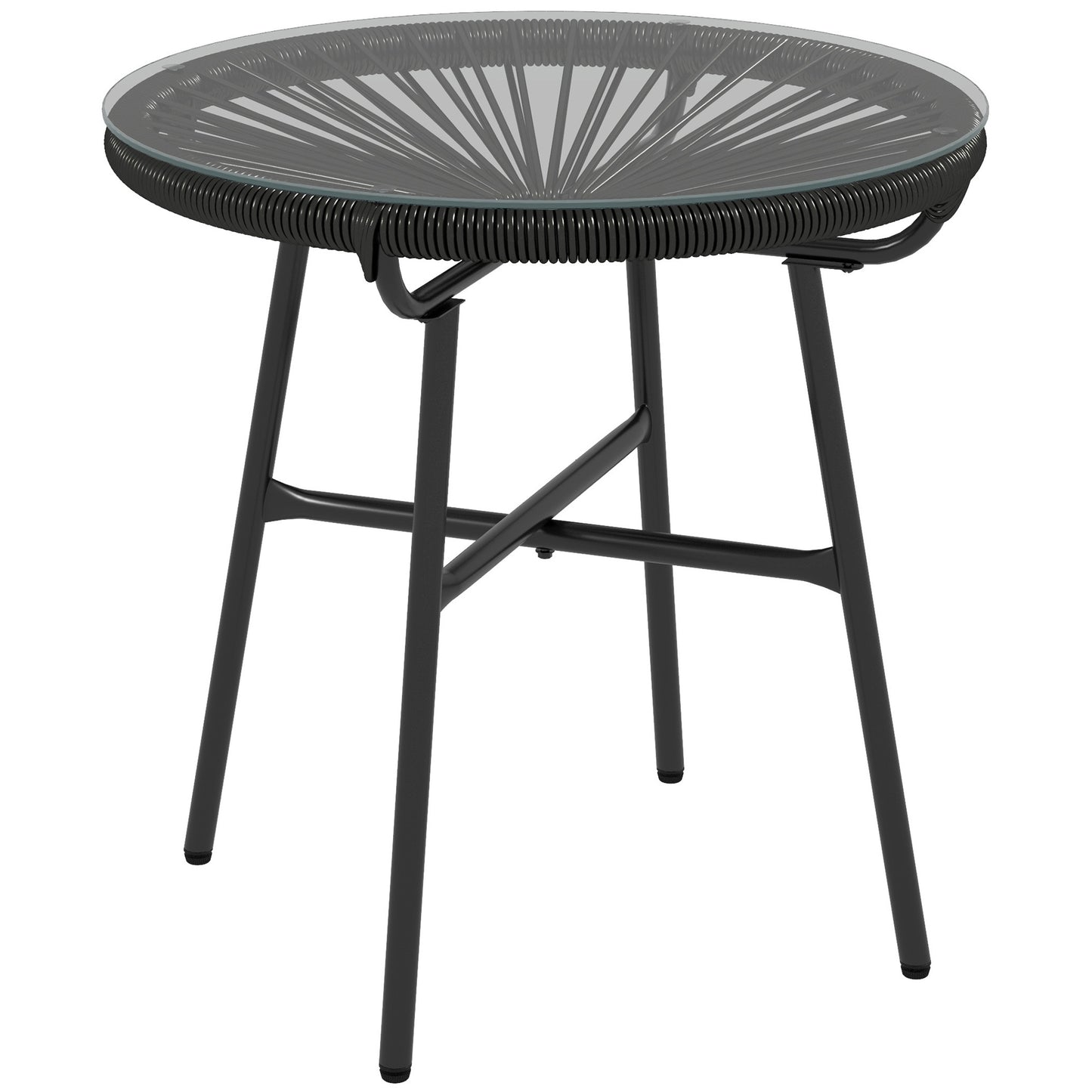 Antigua Black Rattan Round Outdoor Garden Bistro Table With Tempered Glass Top