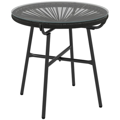 Antigua Black Rattan Round Outdoor Garden Bistro Table With Tempered Glass Top