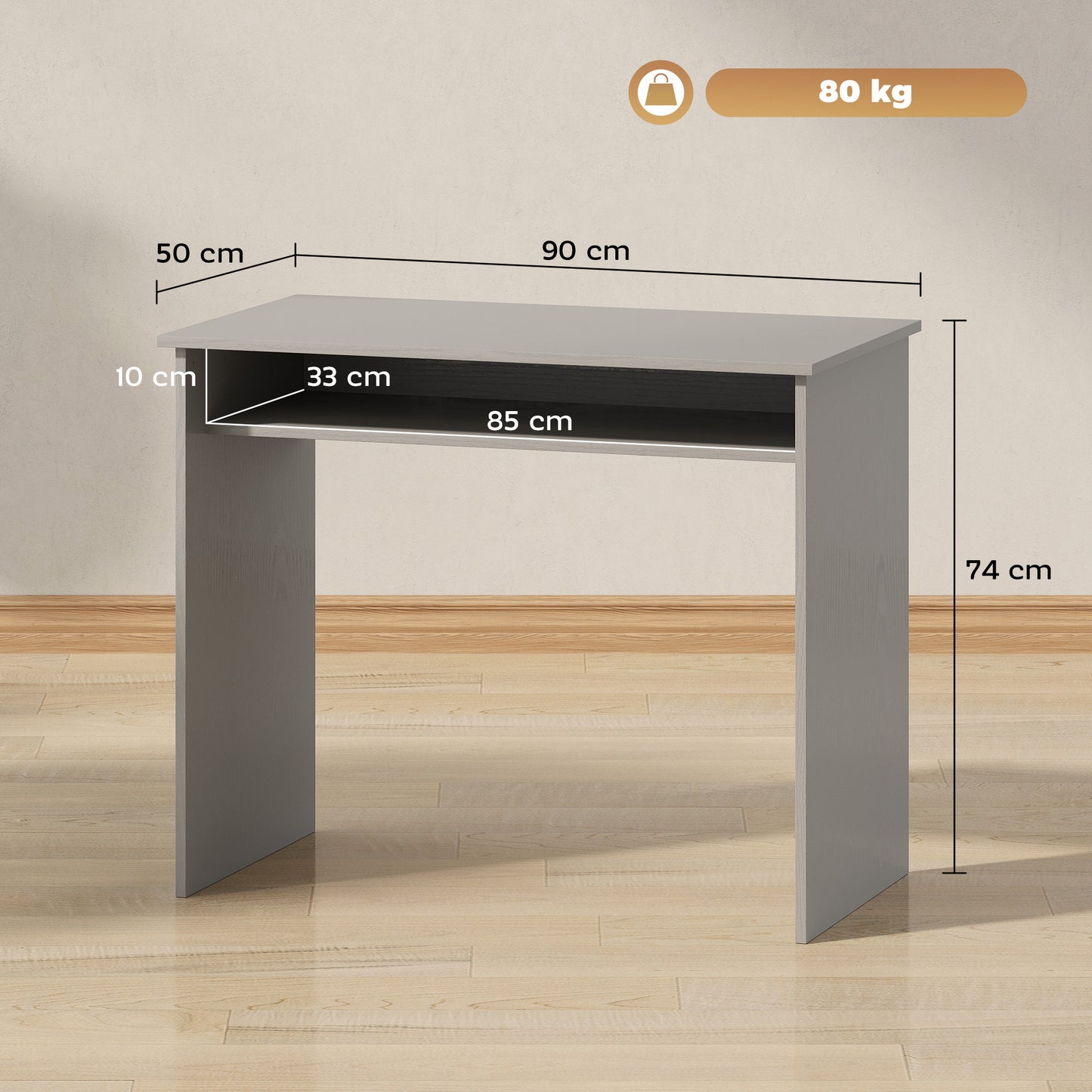 Cottare 90cm Wooden Grey Compact Writing Desk With Storage Shelf