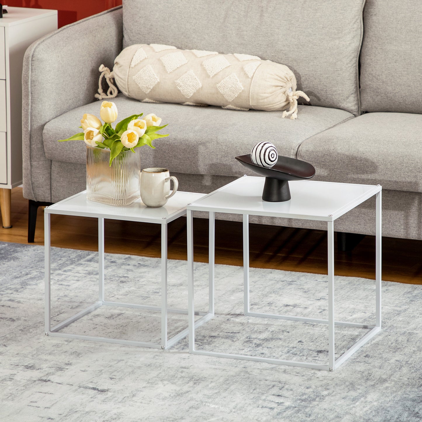Ekmone  Metal And Wood White Square Nesting Coffee Tables Set Of 2