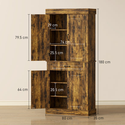 Zirolu 180cm Wooden Brown Tall Kitchen Pantry Cabinet with Drawer And Storage Shelves