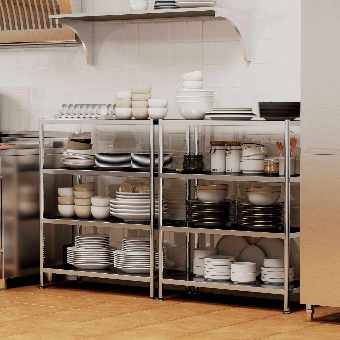 Nafado Stainless Steel Silver 4 Tier Bakers Rack Microwave Stand With Adjustable Shelves