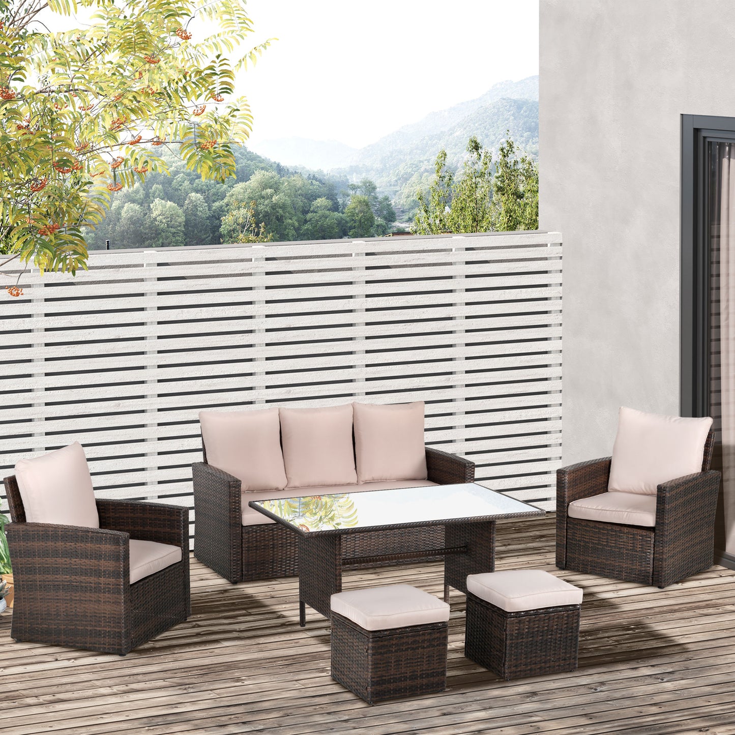 Nova Rattan Mixed Brown 7 Seater Outdoor Sofa Set With Glass Coffee Table