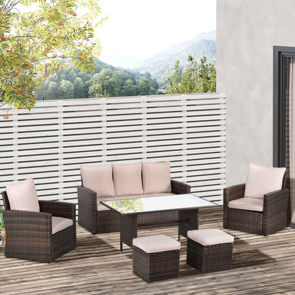 Nova Rattan Mixed Brown 7 Seater Outdoor Sofa Set With Glass Coffee Table