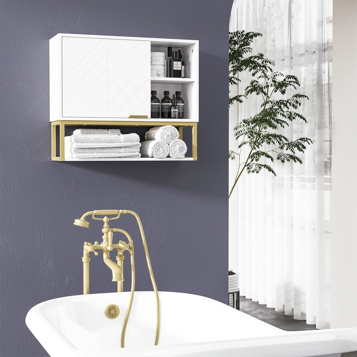 Lifi Over Toilet Wall Mounted Storage Cabinet With Door And Adjustable Shelves White
