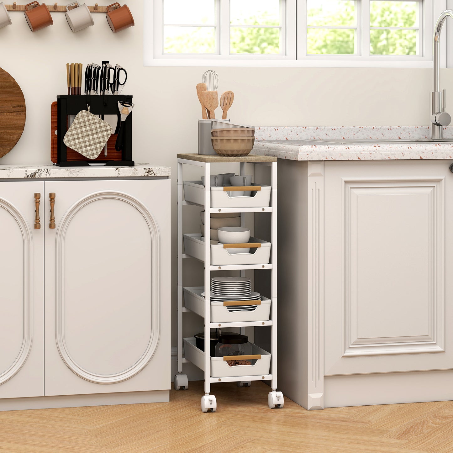 Lubani Metal White 5 Tier Storage Trolley On Wheels