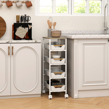 Lubani Metal White 5 Tier Storage Trolley On Wheels