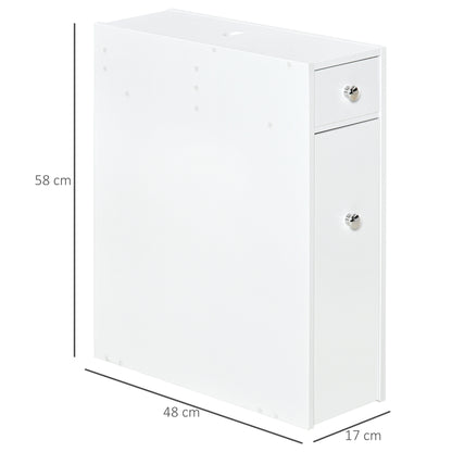 Ninemi Narrow Bathroom Floor Storage Cabinet With Drawers In White