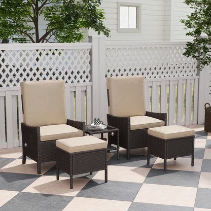 Hacore Dark Brown Rattan 5 Piece Garden Bistro Set With Footstols and Glass Table