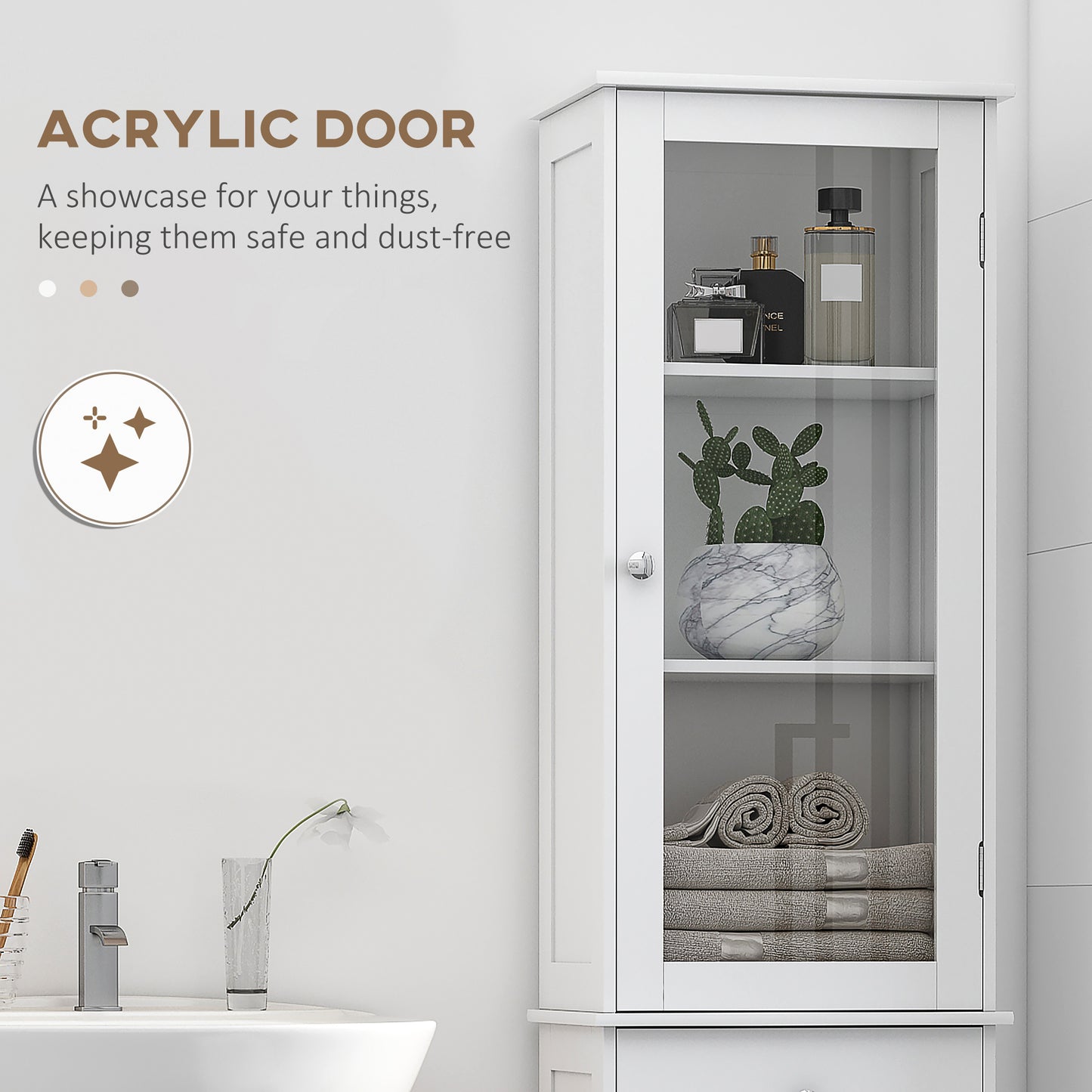 Ramila Tall Bathroom Storage Cabinet With Shelves Drawer And Door In White
