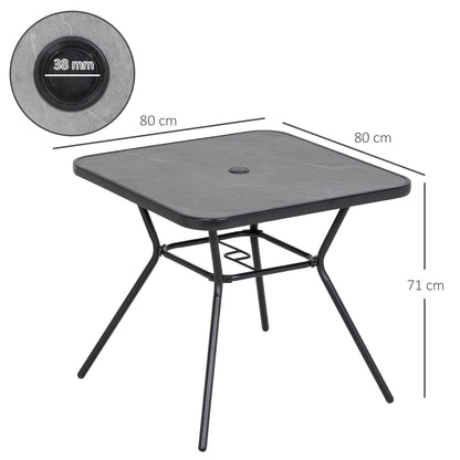Nana Steel And Glass Square Outdoor Table With Marble Effect Top And Umbrella Hole