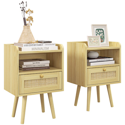 Fira Set Of 2 Wood Effect Rattan Weave Bedside Tables