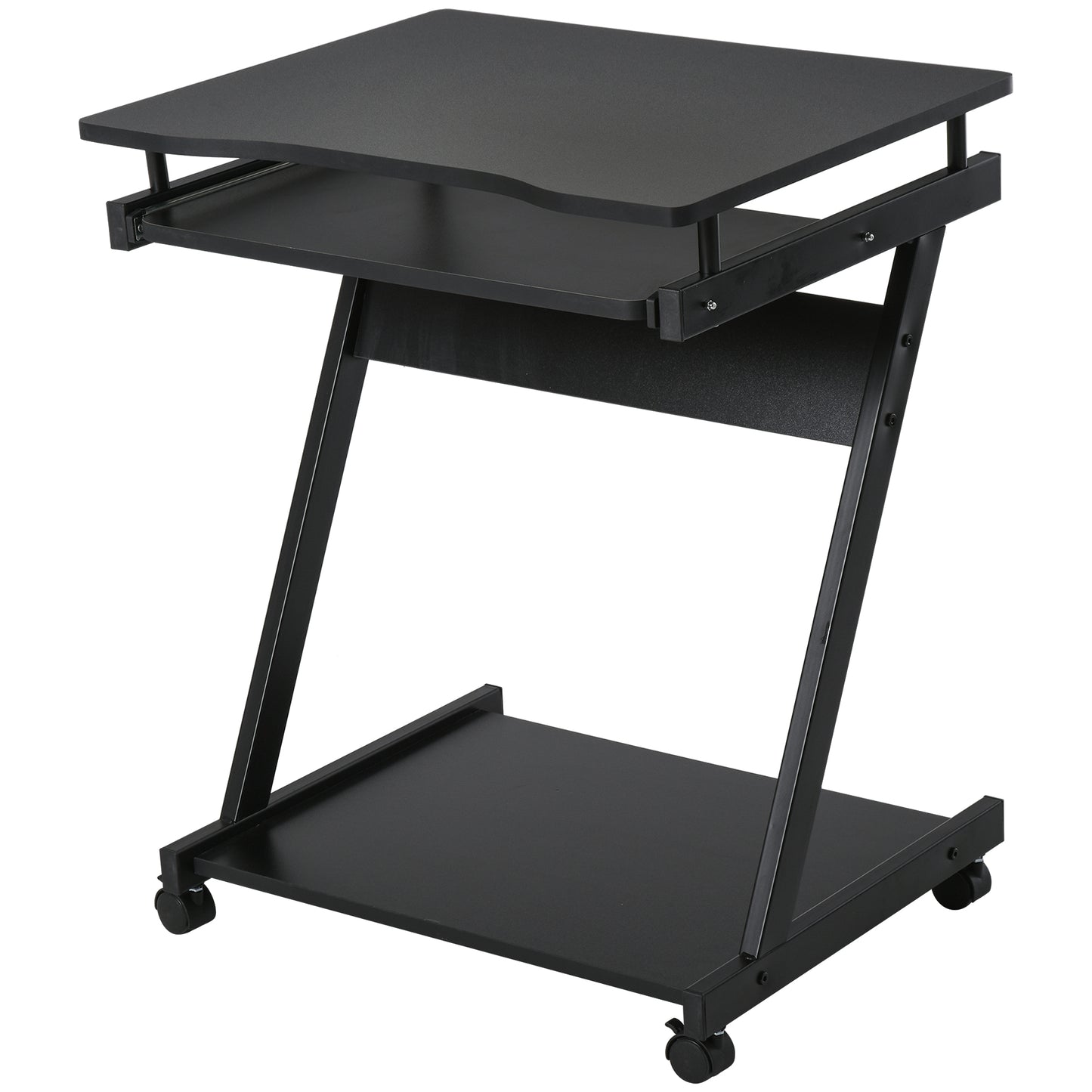Kamo Wooden Black Mobile Desk With Castor Wheels And Sliding Keyboard Tray