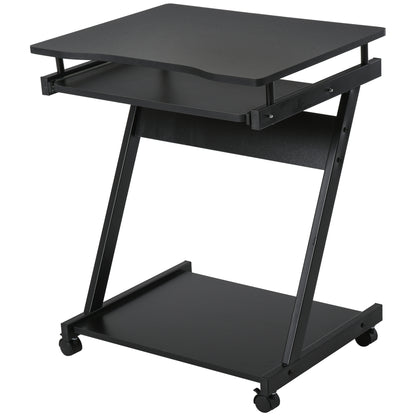 Kamo Wooden Black Mobile Desk With Castor Wheels And Sliding Keyboard Tray