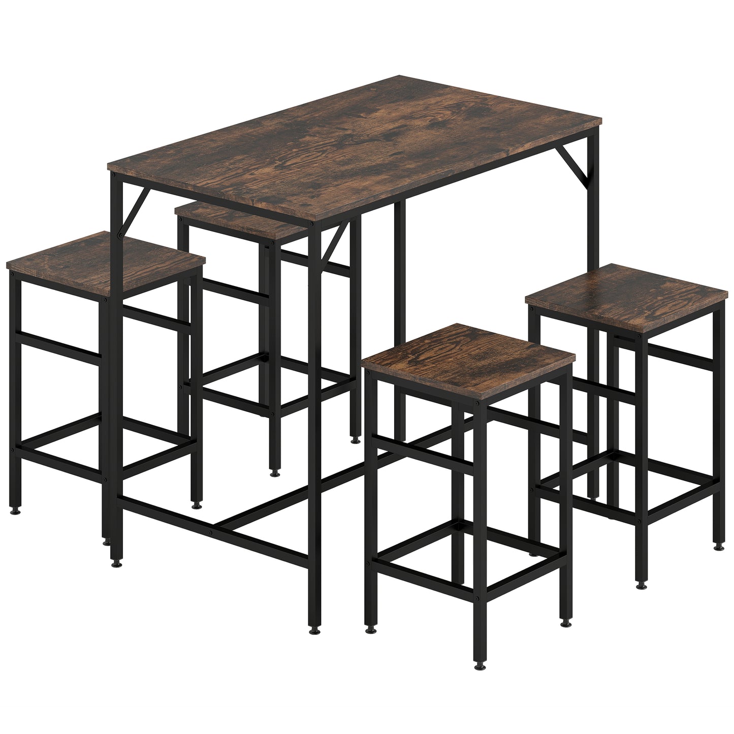 Vimose Wooden Rustic Brown 5 Piece Breakfast Bar Table And Stool Set