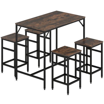 Vimose Wooden Rustic Brown 5 Piece Breakfast Bar Table And Stool Set