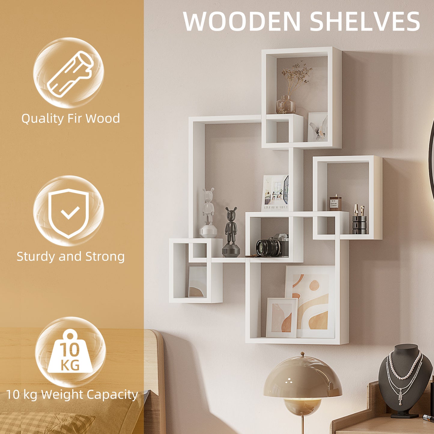 Como Wood White Wall Mounted Interlocking Cube Display Shelves
