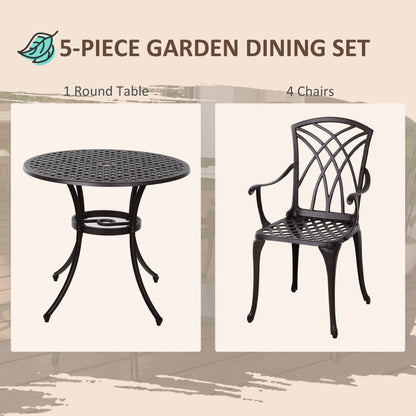 Rohafa Brown Cast Aluminium Brown 4 Seater Garden Dining Set With Armchairs And Round Table