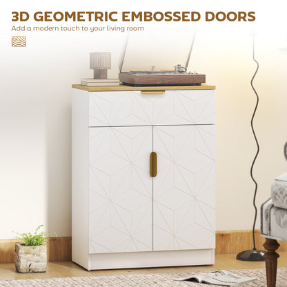 Rilosa White Geometric Modern Sideboard Natural Top With Storage Drawer and 2 Doors