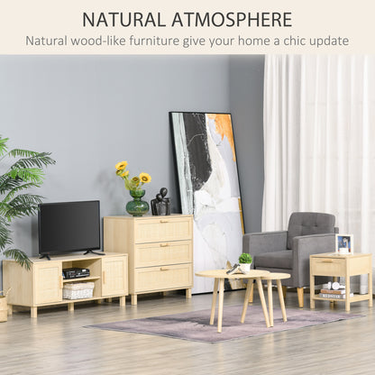 Tafa Natural Wood Bedside Table With Rattan Drawer And Open Storage Shelf