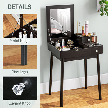 Sinotti Black Dressing Table With Flip Up Mirror 2 Drawers And Wood Legs
