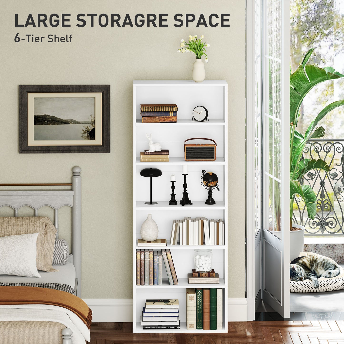Soel Wood White 6 Tier Bookcase