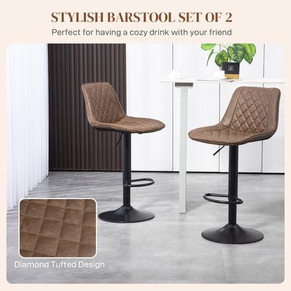 Tadilu Faux Leather Brown Adjustable Retro Bar Stools Set Of 2 With Swivel Seats