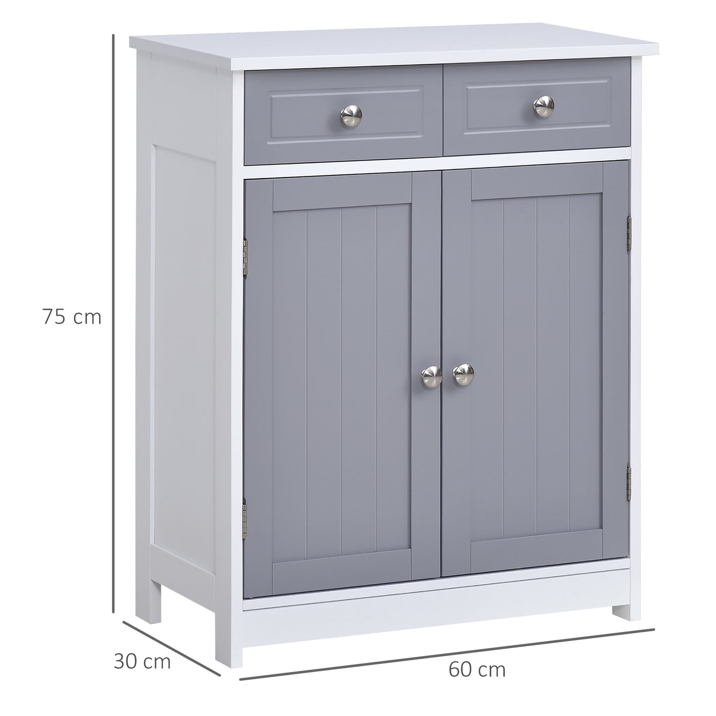 Lufili Freestanding Bathroom Storage Unit With 2 Drawers And Cupboard Traditional Style Grey And White