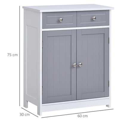 Lufili Freestanding Bathroom Storage Unit With 2 Drawers And Cupboard Traditional Style Grey And White