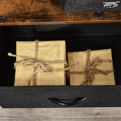 Lelo 98cm Wooden Rustic Brown TV Stand With 2 Fabric Fold Down Storage Drawers