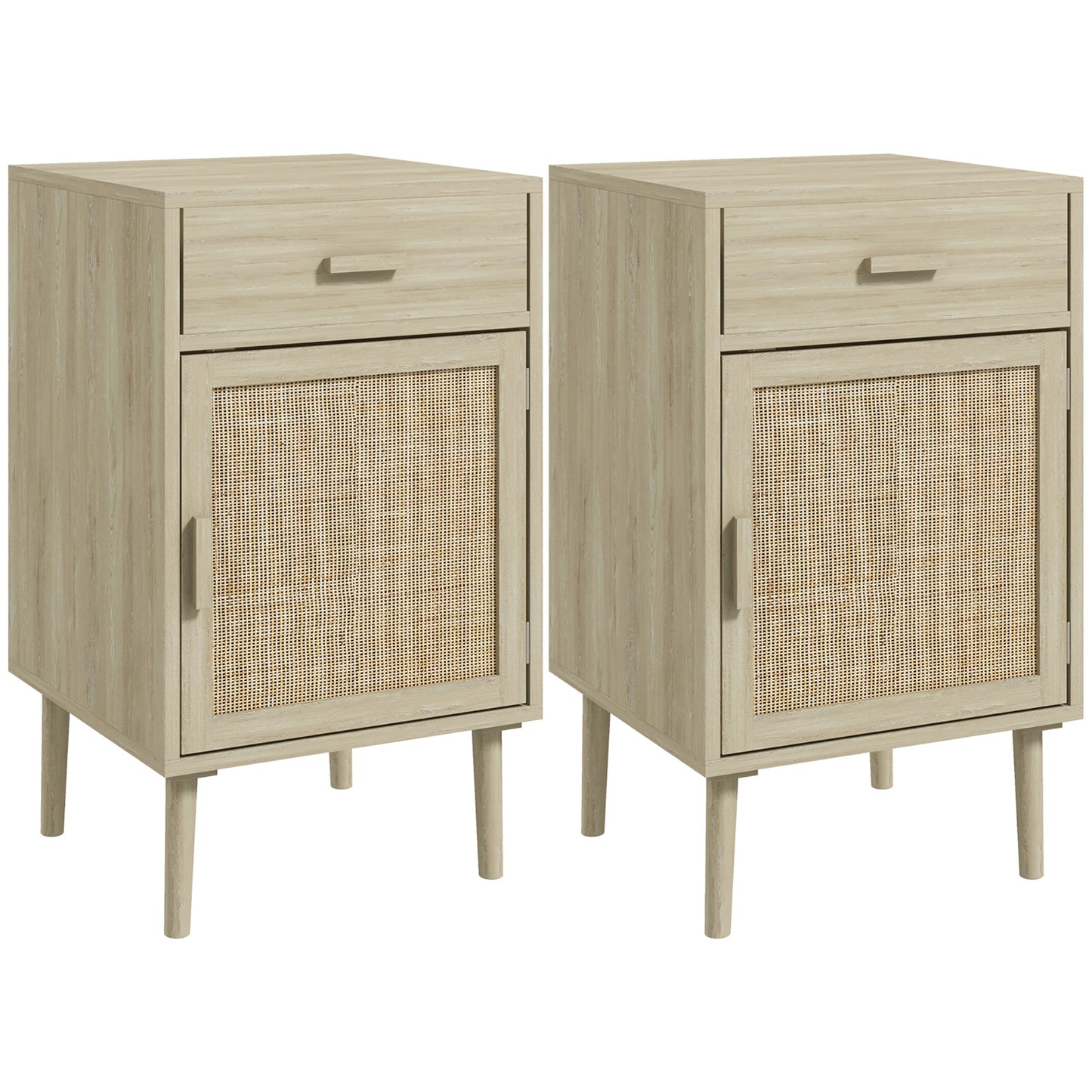 Dora Codo Set Of 2 Natural Wood Effect Rattan Bedside Tables With Drawer and Door