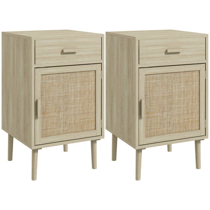 Dora Codo Set Of 2 Natural Wood Effect Rattan Bedside Tables With Drawer and Door