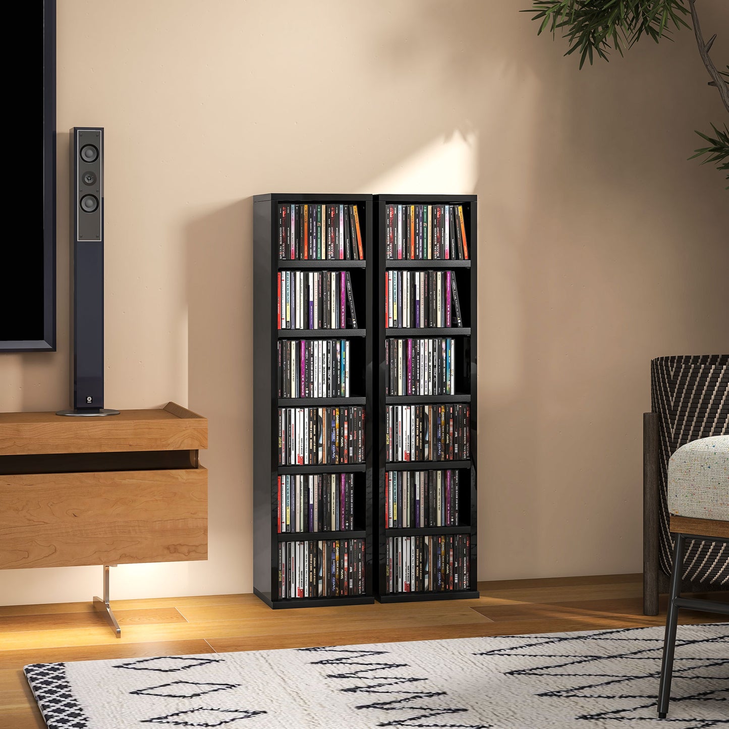 Kera Mimo High Gloss Black Set Of 2 CD Storage Units With 102 Disc Capacity