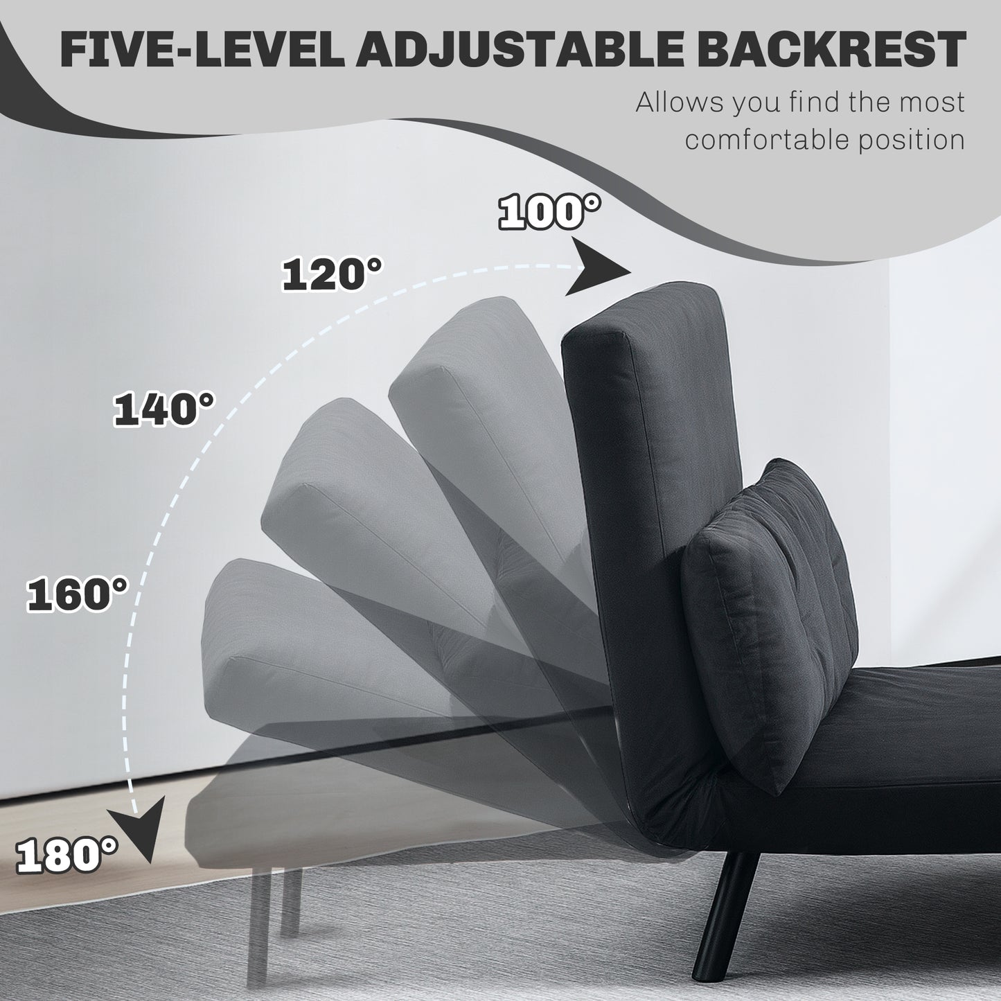 Tarico Black 4 In One Convertible Double Sofa Bed With Cushions