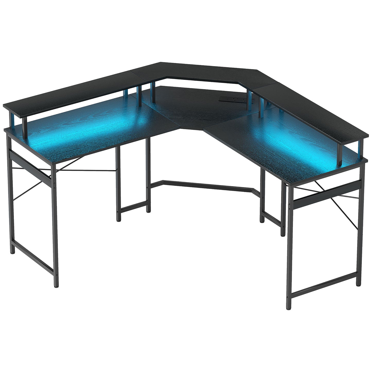 Vevano 138.5cm Black L Shaped Work Desk With Integrated LED Lighting