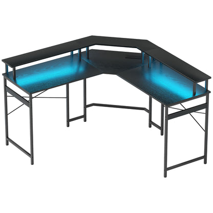 Vevano 138.5cm Black L Shaped Work Desk With Integrated LED Lighting